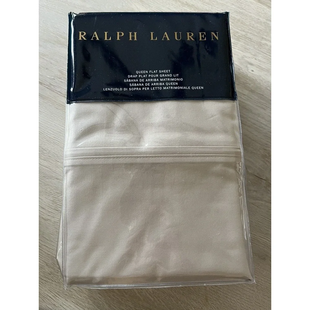 Ralph Lauren Home 464 Thread Count Percale‎ Flat Sheet  Queen Pale Flannel Grey